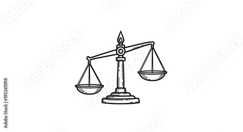 A detailed hand-drawn illustration depicts an old-fashioned balance scale with the left pan elevated, showing an imbalance.
