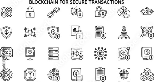 Blockchain Icons: Secure Transactions, Cryptocurrencies, and Network Security