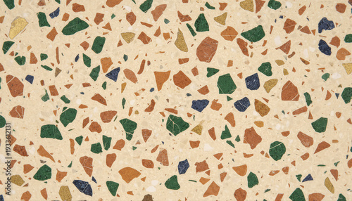 Colorful terrazzo pattern background abstract texture of polished stone with chips of marble, quartz, granite, and glass