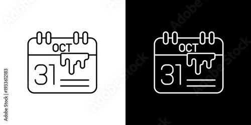 Minimalist Outline Calendar Icon Highlighting October 31st with Dripping Effect, Ideal for Halloween Events, Spooky Celebrations, and Themed Holiday Promotions