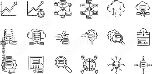 Data Science and Technology Icons: Analytics, Cloud, Network, Database, Search