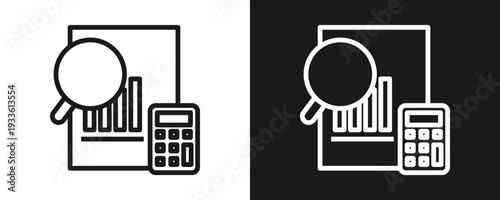Financial Analysis Icon Set Outline In White And Black Background