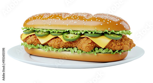Spicy Crispy Chicken Sub Sandwich with Jalape?os and Cheese
