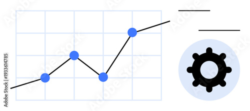 Data analytics concept. Visual of data analytics with a line graph and gear icon. Data analytics aids in tracking trends and optimizing processes. For business, tech, finance, education, statistics