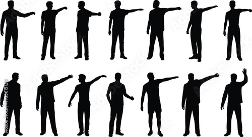 Assortment of Male Silhouettes Demonstrating Different Poses and Hand Gestures Keywords: male, silhouette, man, person, standing