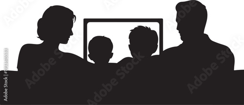 Black silhouette of family watching television