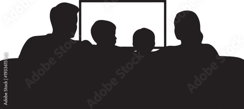 Black silhouette of family watching television