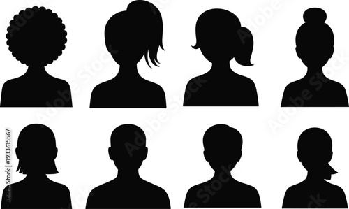 Diverse Hairstyles And Silhouettes Of People Heads On White Background person avatar