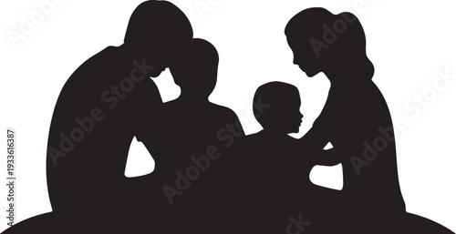 Black silhouette of family with two adults and two children