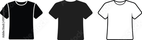 Three t-shirt icons in black and white on a white background tshirts shirts