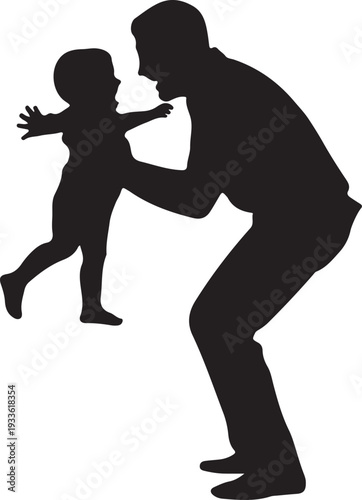 Black silhouette of man holding baby child