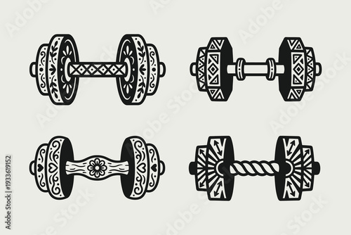 Stylized Decorative Dumbbells Set Vector Illustration