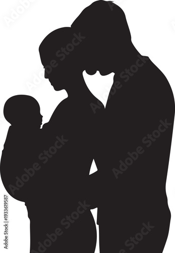 Black silhouette of mother and child embracing family