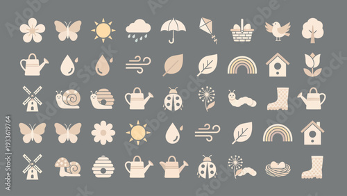 Pastel garden silhouettes with nature and farm signs