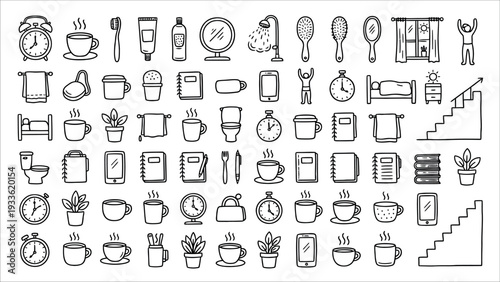 Vector with doodle style -Daily routine and morning life icons set