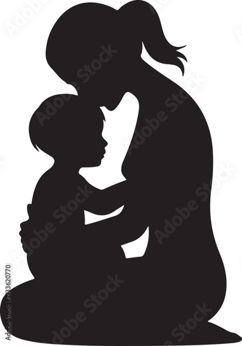 Black silhouette of woman holding and kissing baby