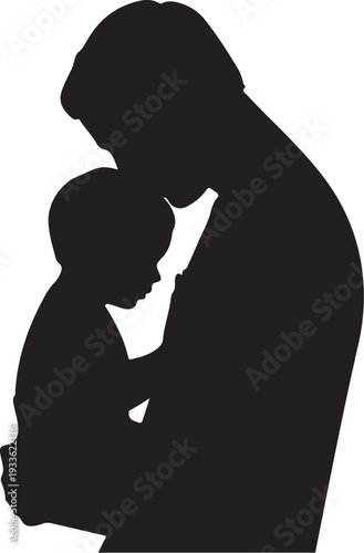 Black silhouette of woman holding baby mother child