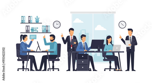 Business Professionals Working Together in Modern Office.