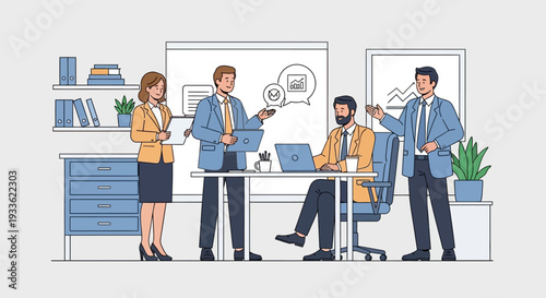 Business Professionals Collaborating in Modern Office.