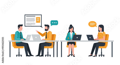 Four Colleagues Working Together on Laptops.