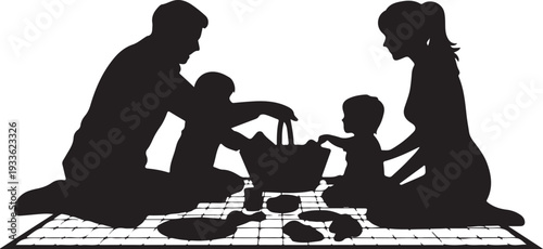 Family picnic silhouette black white