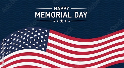 Happy Memorial Day patriotic waving American flag illustration