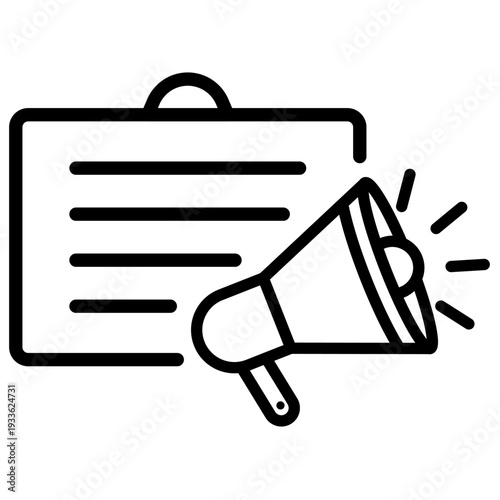 Icon of a megaphone with a document board representing a job announcement or recruitment process