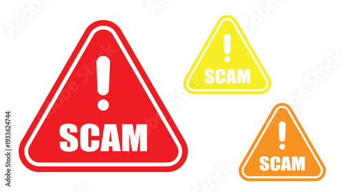 Scam Warning Triangle Sign Icon Set Isolated on White Background