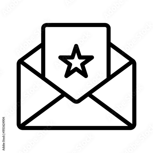Illustration of an open envelope with a star on the paper representing a job offer or success notification