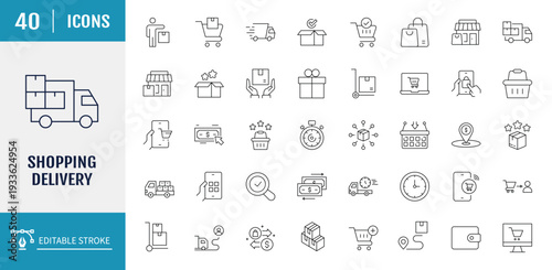 Shopping delivery Line Editable Icons set. Vector illustration with editable strokes

