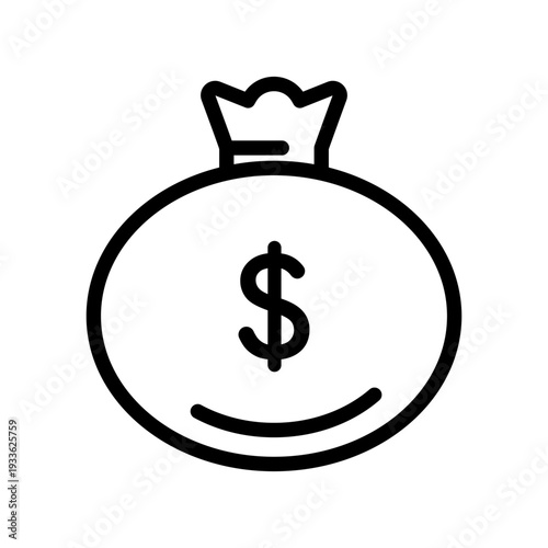 Line icon of a money bag with a dollar sign representing real estate investment and financial growth
