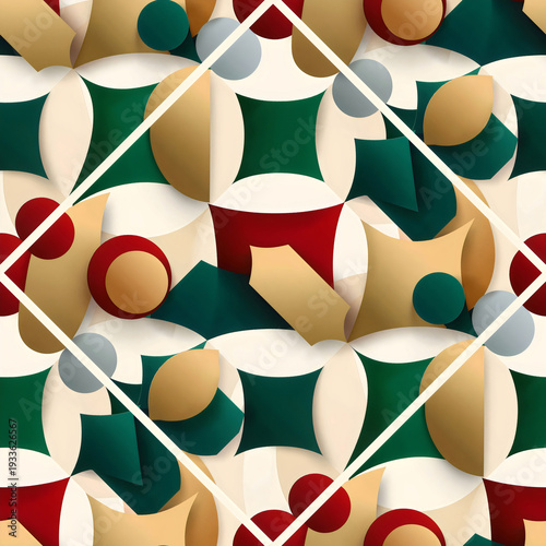 Abstract collage in festive colors circles star shapes and a diamond frame