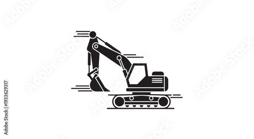 Excavator Machine Icon with Motion Lines.