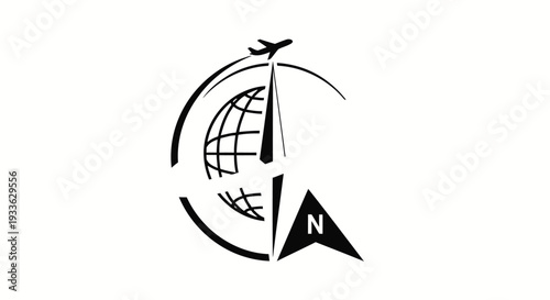 Global Compass with Airplane and North Arrow Icon.