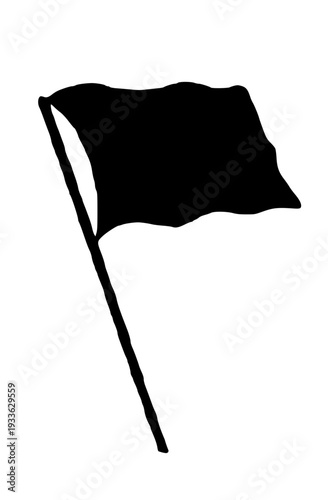 Black flag waving on a pole symbolizing protest or awareness