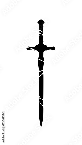 Dramatic sword with white bindings on handle and blade