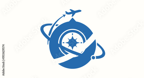Global Travel and Adventure Logo with Airplane and Compass.