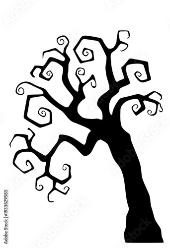 Stunning black silhouette of a tree with curly branches