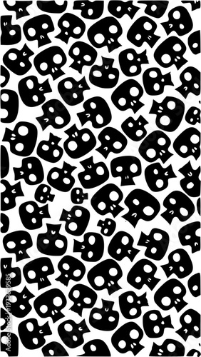 Black skulls pattern on white background for Halloween designs