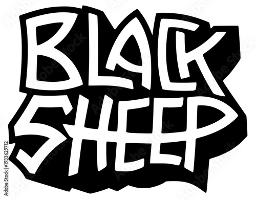 Bold black sheep graffiti with white letters on transparent background