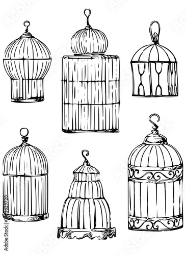 Vintage birdcages in various designs and shapes