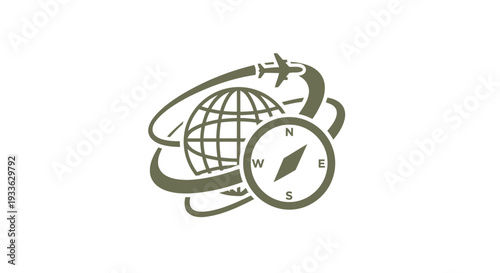 Global Travel Compass and Airplane Icon.