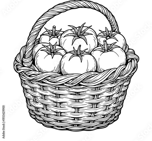 Fresh tomatoes in a wicker basket for healthy eating and cooking