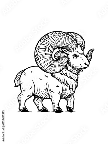 Majestic ram with large curved horns standing proudly