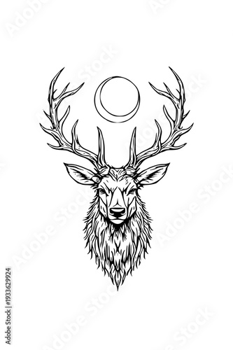 Majestic stag with large antlers under moonlight