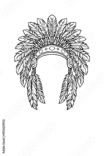 Native American headdress with feathers and leaves