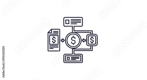 Financial Flow Diagram Illustrating Money Exchange and Transactions.