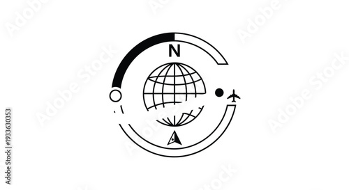 Global Navigation And Aviation Symbol With Globe And Airplane.