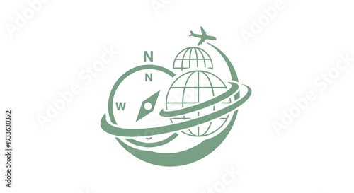 Global Travel Compass and Airplane Icon.