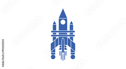 Futuristic Rocket Launching From Architectural Structure.